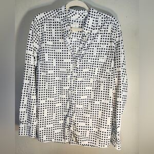GAP Women's Navy and White Polka Dot Button Down Shirt Sz XL